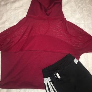 half mesh cropped hoodie
